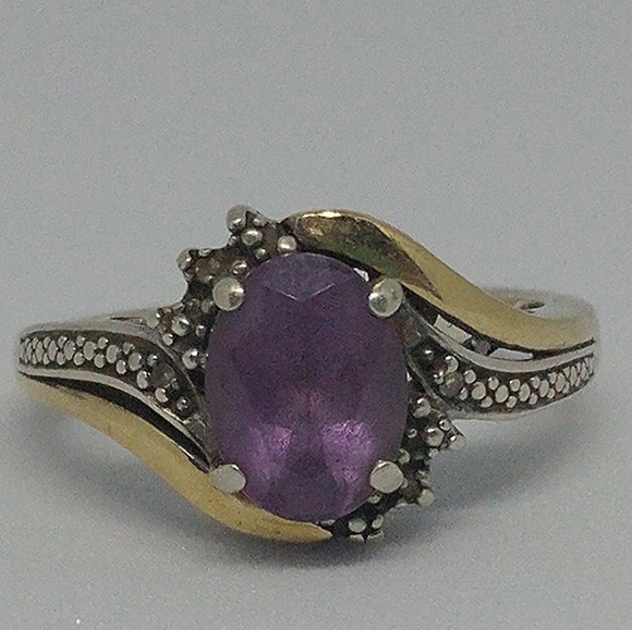 Vintage Jewelry - Amethyst Diamond 10k Sterling Ring